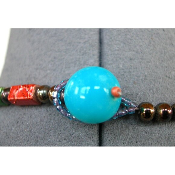 Colorful Beaded Necklace With Large Turquoise Bead Accent 16" - Picture 3 of 5